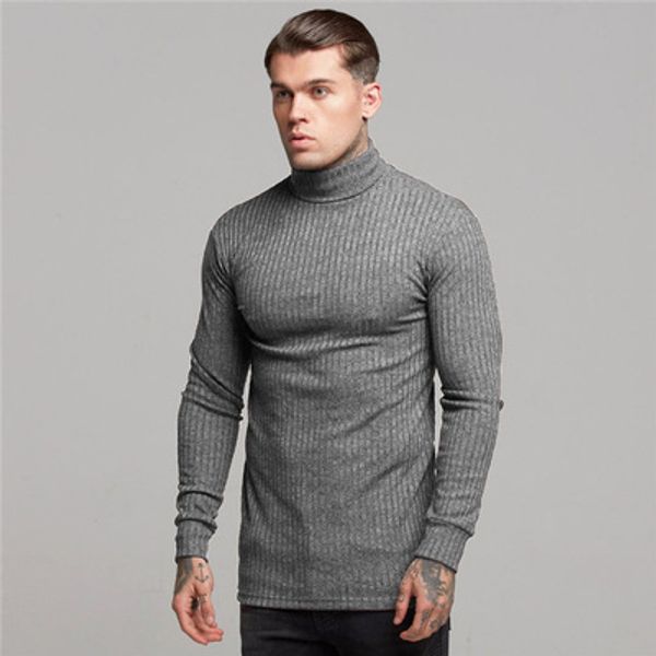 

spring autumn new europe us fashion clothes high neck sweater long sleeve t-shirt men's leisure fitness sport base unlined up clothing, Black