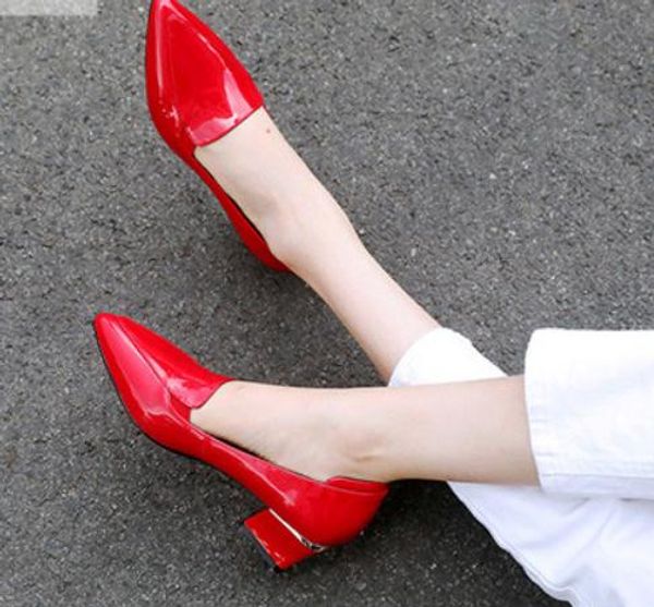 

2019 women's shoes in spring and autumn with new style middle heel coarse heel pointed end #2368, Black