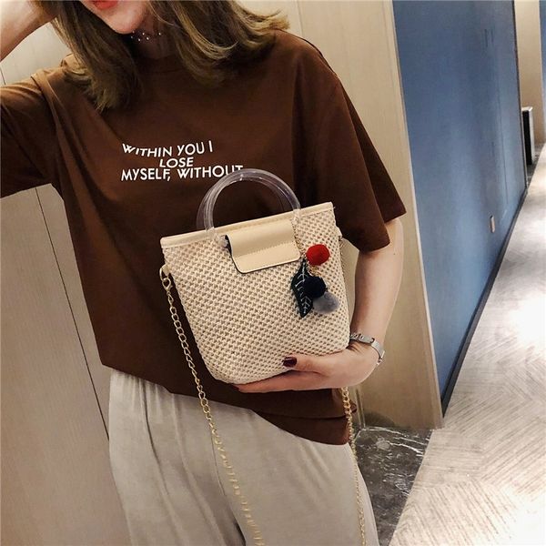 

asds-straw shoulder bag women hand-woven messenger bag summer beach straw handbag for lady