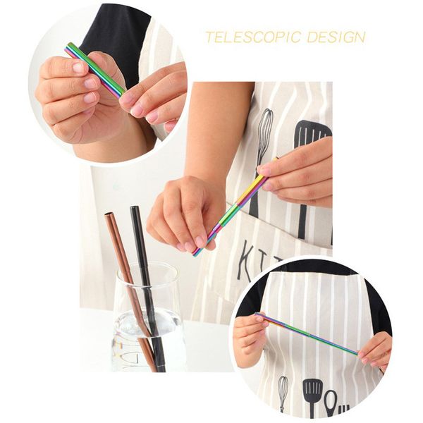 

100pcs colorful stainless steel telescopic drinking straw portable straw for travel reusable collapsible metal drinking straw