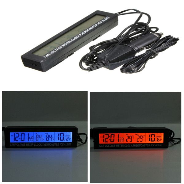 Freeshipping Neue 3in1 Digital LCD Uhr In/Out Auto Thermometer Batterie Spannung Monitor 12V/24V