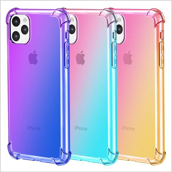 For Iphone 11 Phone Case IPhone 5.8 6.1 6.5 2019 Rainbow Gradient Color Clear TPU Four Corner Airbag Drop Protection Sleeve Soft Phone Cover