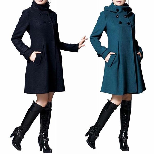 

plus size solid color hoodies double-breasted coat women long slim outwear, Black