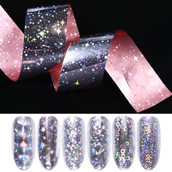 

4*100cm holographic nail foils stickers silver series transfer stickers mixed patterns nail art decoration nails accessories, Black