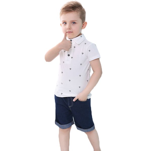 

summer boys clothing sets children clothing set kids boy clothes flower tie shirts+shorts 2pcs gentleman suit with tie, White