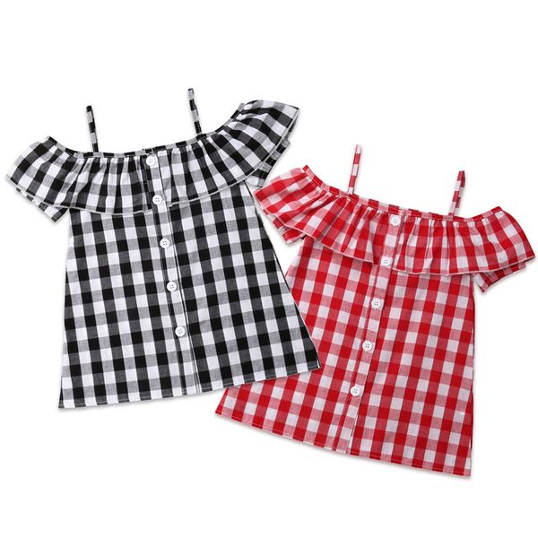 

Cute baby toddler toddler girl dress fashion plaid strap ruffled shoulder dress 2019 new summer girl dress