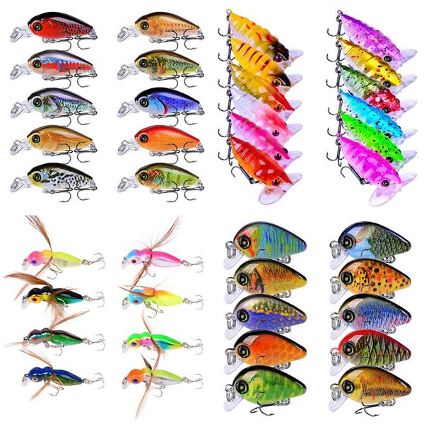 

Mixed 4-Models 40pcs/lot Plastic Hard Baits & Lures Fishing Hooks 10/12# Hook Artificial Bait Pesca Fishing Tackle Accessories