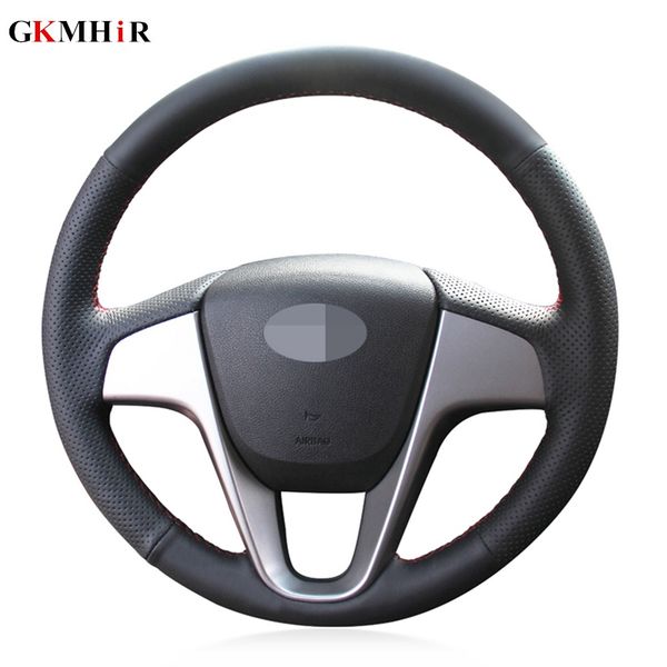 

diy black artificial leather car steering wheel cover for solaris (ru) 2010-2016 verna 2010-2016 i20 2009-2015 accent