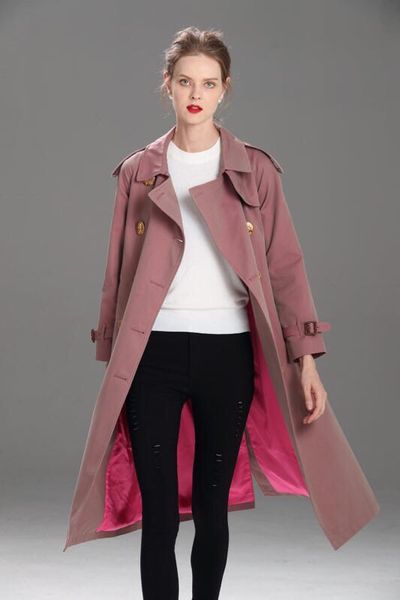 

women's trench coats long classic windbreaker waterproof british new high-end english style autumn winter gabadian solid color casual c, Tan;black