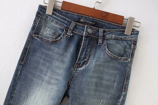 

autumn clothing 2018 new products leg zipper elasticity slim fit pants jeans women's versatile high-waisted frayed capri pants f, Blue