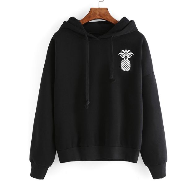 

2019 new women hoodies sweatshirts women fashion pineapple print black hooded pullover drawstring sweatshirt
