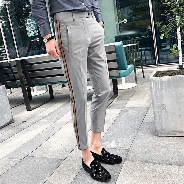 

striped pant pantalon homme 2020 summer fashion men business slim fit pants men casual office pants slim fit social trouser, White;black
