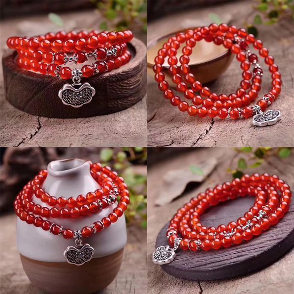 

natural red agate more circle bracelet woman fund three circle hand string silver accessories crystal ornaments gift bracelet, Black