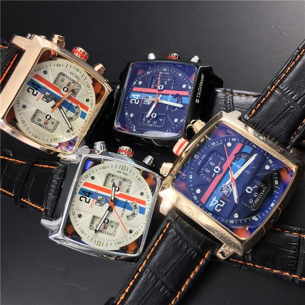 

monaco twenty four calibre 36 mens watch square automatic heuer cal5110 sport watch motorcycle race gold watch, Slivery;brown