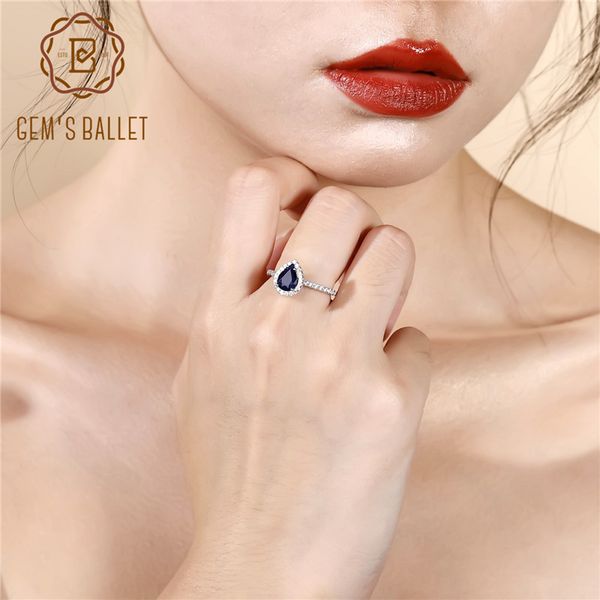 

gem's ballet 1.29ct natural blue sapphire gemstone ring for women 925 sterling silver classic wedding rings fine jewelry, Slivery;golden
