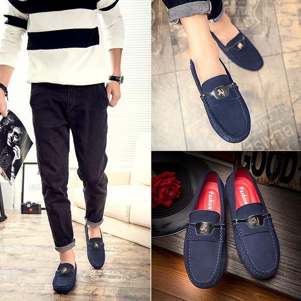 

new spring and summer peas shoes men's leather matte england casual men's shoes trend breathable lazy driver driving, Black