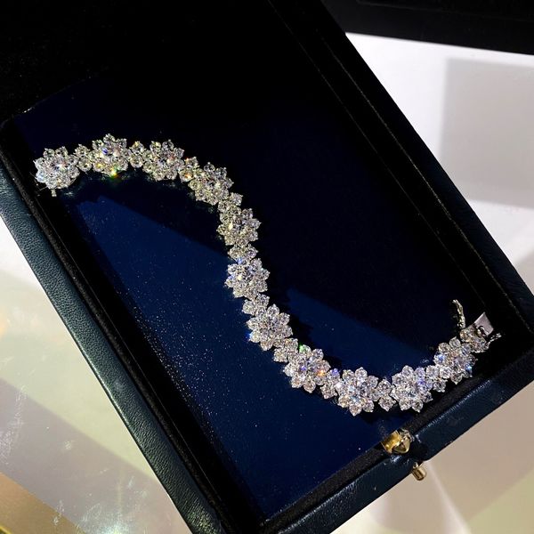 

luxury sunflower bracelet s925 sterling silver 18k gold full diamond bracelet luxury wedding accessories women's fashion jewelry, Golden;silver