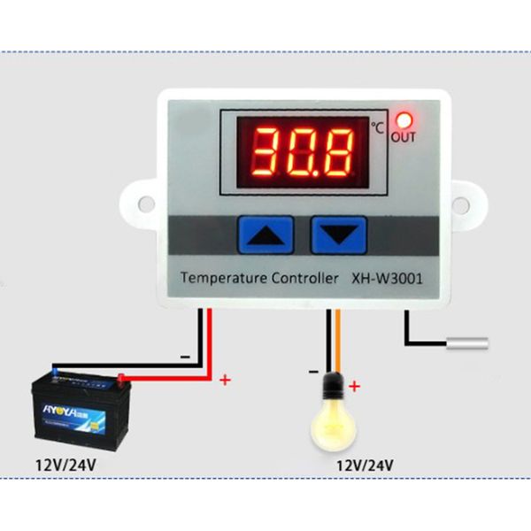 

xh-w3001 24v digital led temperature controller 10a thermostat control switch probe