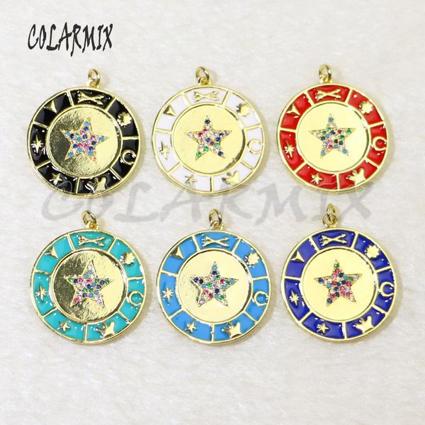 

10 strands big round pendants necklace enamel colors charm rainbow crystal star charm necklace accessories for women 5959, Silver