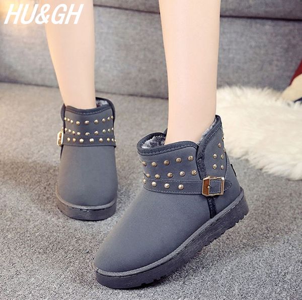 

2018 new winter women's snow boots female comfortable non-slip boots students rivet & buckle keep warm snow cotton shoes, Black