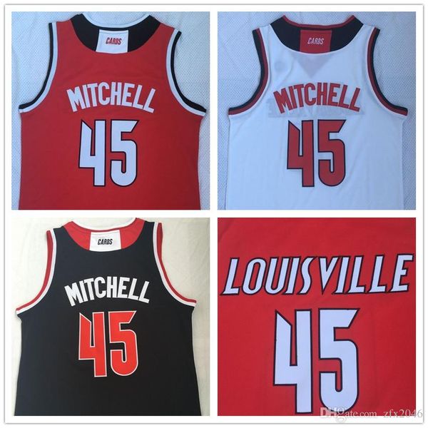 

NCAA Men #45 Donavan Mitchell Louisville Cardinals Basketball Jerseys Red Black White College Shirts Stitched patches embroidered