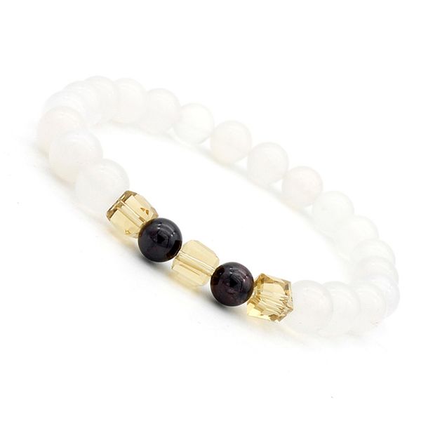 

garnet men's bracelet white ag-ate stretch coral gem-tone buddhist jewelry spiritual bracelet, Golden;silver