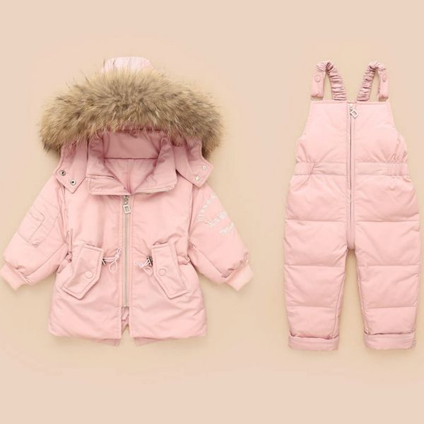 

baby snowsuit -30 degree russian winter children's white duck down jacket boy coat thicken girl outerwear + romper clothing set, Blue;gray