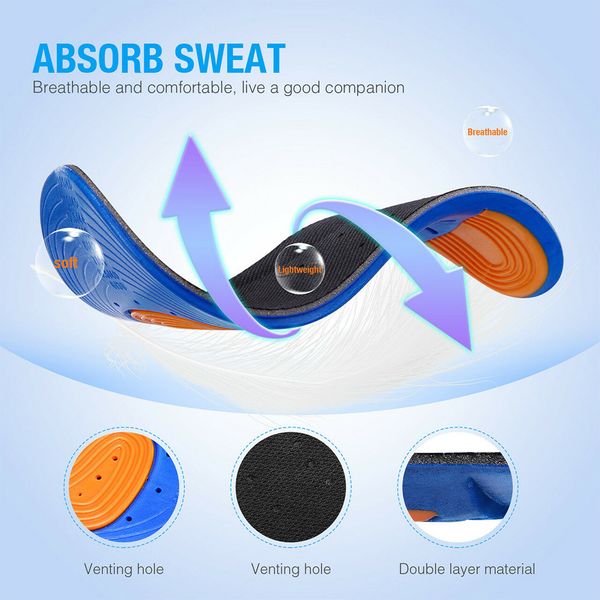 

man woman sport foot care cushion gel insoles ortc breathable soft running arch support shoe pad blue shock absorption, White;pink