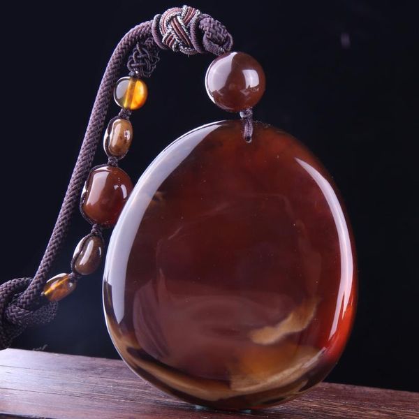 

chen wanfu amber natural burmite carve pendant dragon amber pendant brown new a-213, Silver
