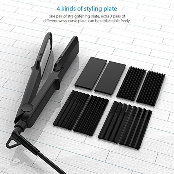 

corrugation curling iron ceramic hair curler rollers crimper waver corrugated wave plate 4 in 1 hair straightener styling tools, Black