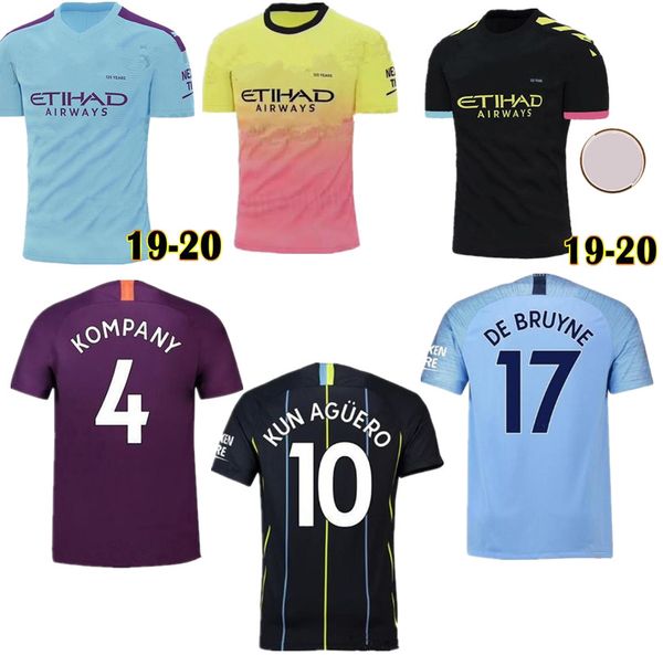 

thai 2019 2020 city kun aguero manchester kids kit sterling mahrez soccer jersey boy jesus de bruyne sane de bruyne boys football shirts, Black;yellow