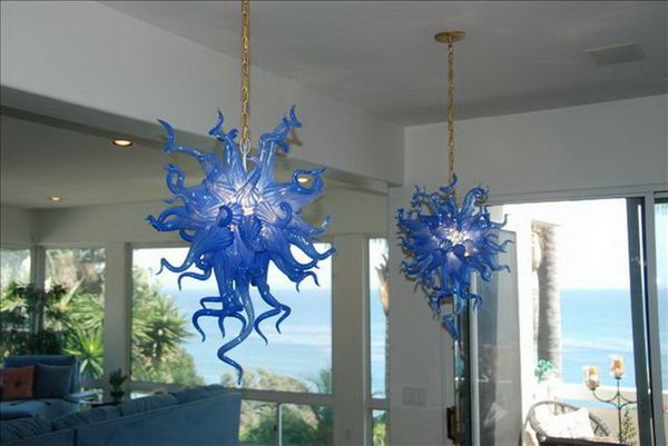 Modern High Quality Living Room Blue Lights High Ceiling Energay Saving Round Chihuly Style Chandeliers Luxury Ceiling Light Plug In Pendant Lighting