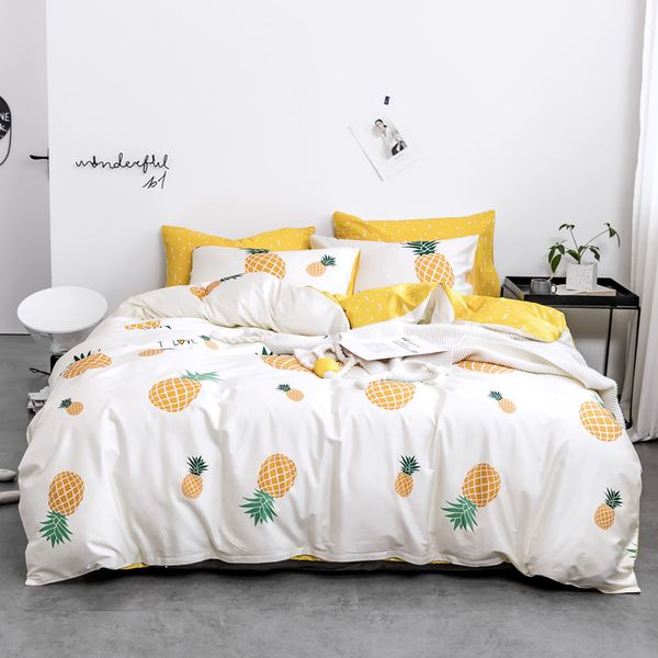 

cotton print bedding set twin  king duvet cover bed sheet pineapple cherry strawberry unicorn dinosaur tropical leaf design