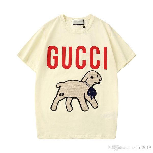 

2020 spring/summer t-shirt girl lamb embroidered sequin letter t-shirt a lamb casual round collar short-sleeved blouse app88, White