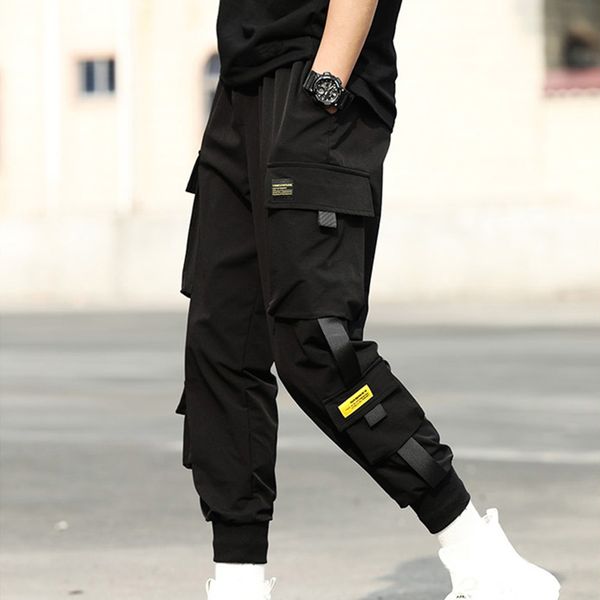

casual autumn joggers pants streetwear hip hop black loose pants men elastic waist with pocket men hip hop trousers, Black;blue