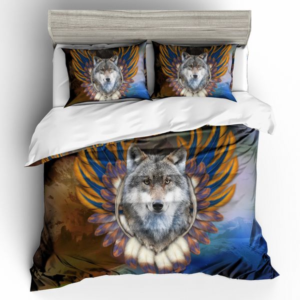 

3d printing feather and wolf bedding set  dreamcatcher duvet cover set home textiles bedclothes