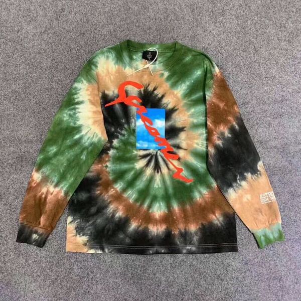 

travis scott world tie die tee men women long sleeve fashion casual new ts astroworld travis scott t-shirts, White;black