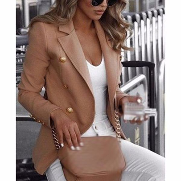 

women jacket cotton casual slim work coat female buttons lapel long sleeve casual ladies, Black;brown