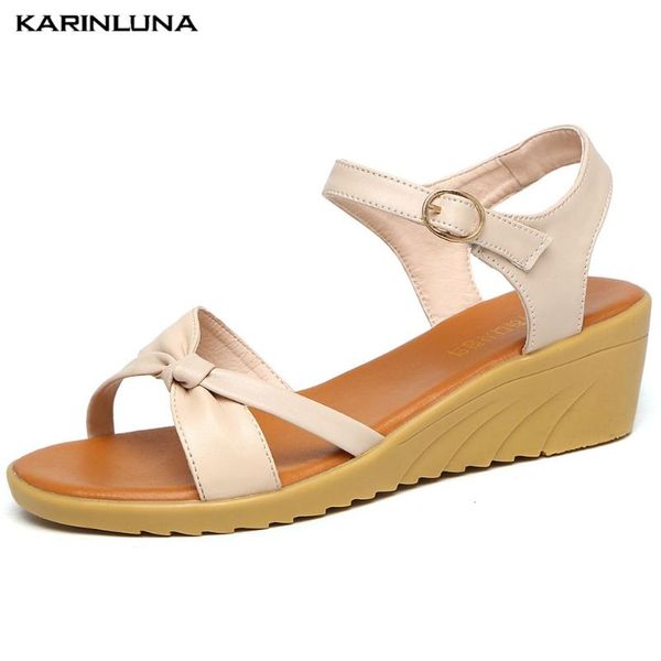 

karin 2020 new arrivals wedge heels summer sandals woman shoes buckle strap leisure dropship shoes women sandals female, Black