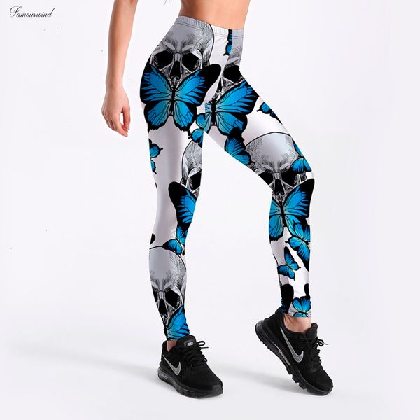 

леггинсы фитнес женщин гетры синий кокетливая бабочки череп stretch цифровой печати карандаш брюки брюки drop доставка, Black