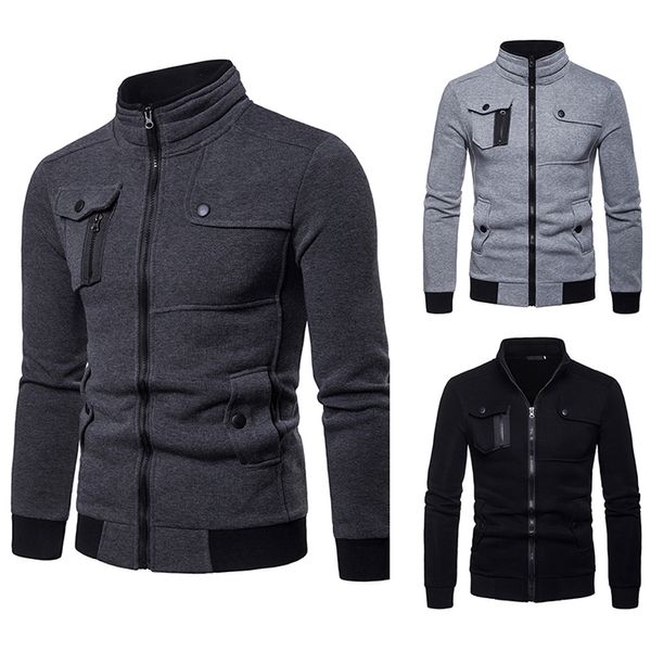 

streetwear mens zipper pocket splicing pullover long sleeve sweatshirt blouse chaqueta hombre casaco masculino veste, Black;brown