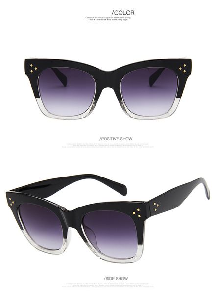

wholesale-luxury women brand designer leopard print cat eyes summer style oversize frame nglasses coating lens fashion summer style, Black