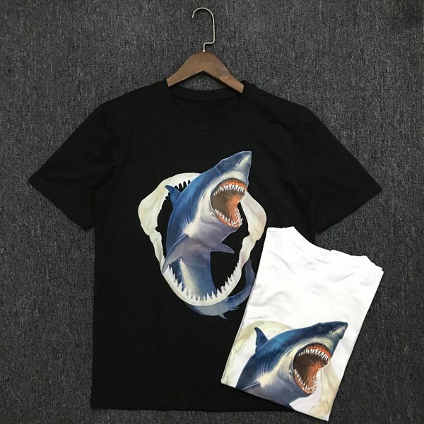 

19ss mens t shirt shark pring men women couples fashion casual short sleeve mens round neck tees 2 colors, White;black
