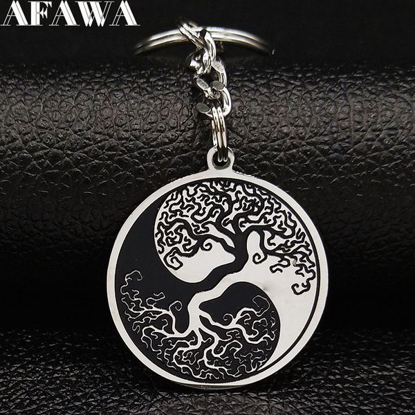

2019 fashion yin yang tree of life stainless steel keyring for men black color key chain car jewelry llaveros mujer k775813b, Silver