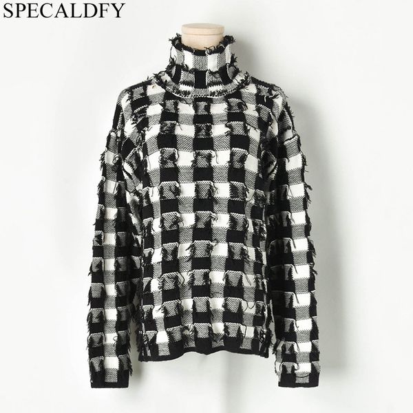 

winter turtleneck sweater women long sleeve tassel plaid knitted sweaters ladies jumper pull femme sueter mujer invierno 2019, White;black