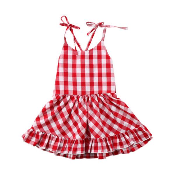 

baby girl red plaid checked lace halter dress newborn toddler wedding party dresses sundress, Red;yellow