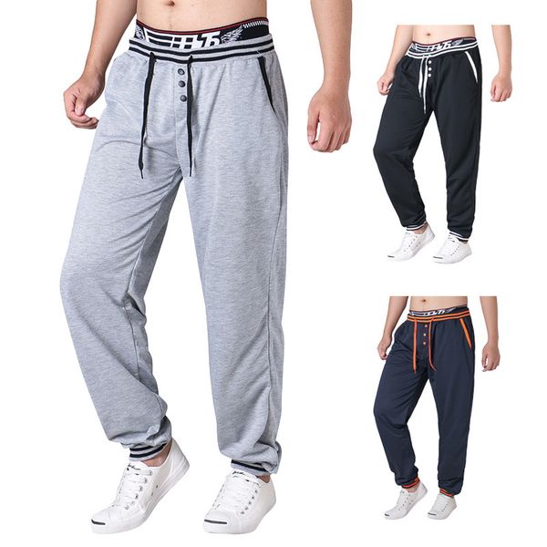 

2019 men's drawstring elastic waist casual pants k02, Black;gray