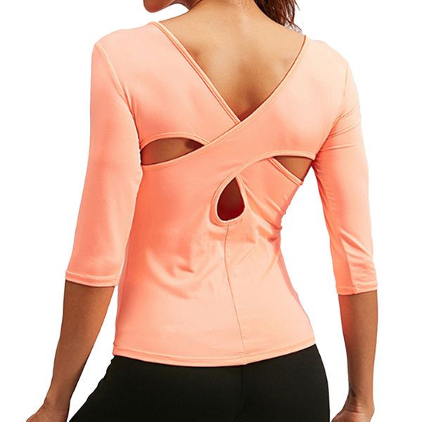 

women's yoga wear fitness running dance half sleeve dance skinny quick-drying cross beauty back, White;red