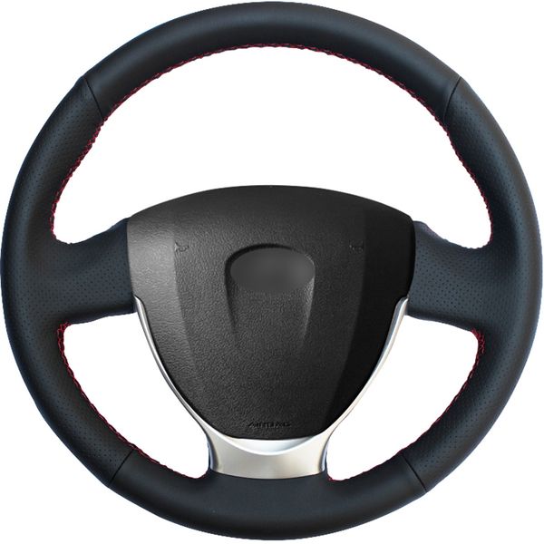 

black pu faux leather diy hand-stitched car steering wheel cover for lada priora 2013-2018 kalina 2 2013-2018