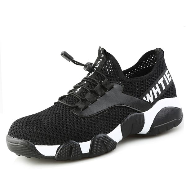 

aramid sole breathable safety shoes women and men's lightweight summer anti-smashing piercing work sandals single mesh sneakers, Black